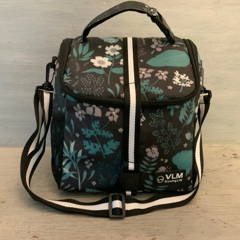 VLM Growing Life Multicolor Canvas Floral Print Insulated Lunch Cooler Bag LN